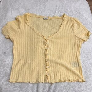 Cotton On Light Yellow Ribbed Button-Down Top